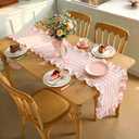 Tegeme Pink and White Ruffle Table Runner 100% Cotton Table Runner for Home Dinner Birthday Party Decoration Baby Shower Dining Room Kitchen Decor (13"x72")