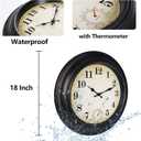 Outdoor Clock Waterproof with Thermometer Wall Clock for Patio Pool Bathroom Kitchen 18 Inch Bronze, Large