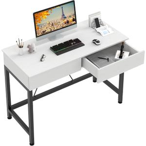 CAIYUN 40Inch Computer Desk with 2 Wooden Drawers, Small Desks for Home Office with Storage,Vanity Desk for Bedroom, Gaming Desk for Small Spaces, Simple Kids Study Writing Desk Table (White, Wooden), 39 Inch