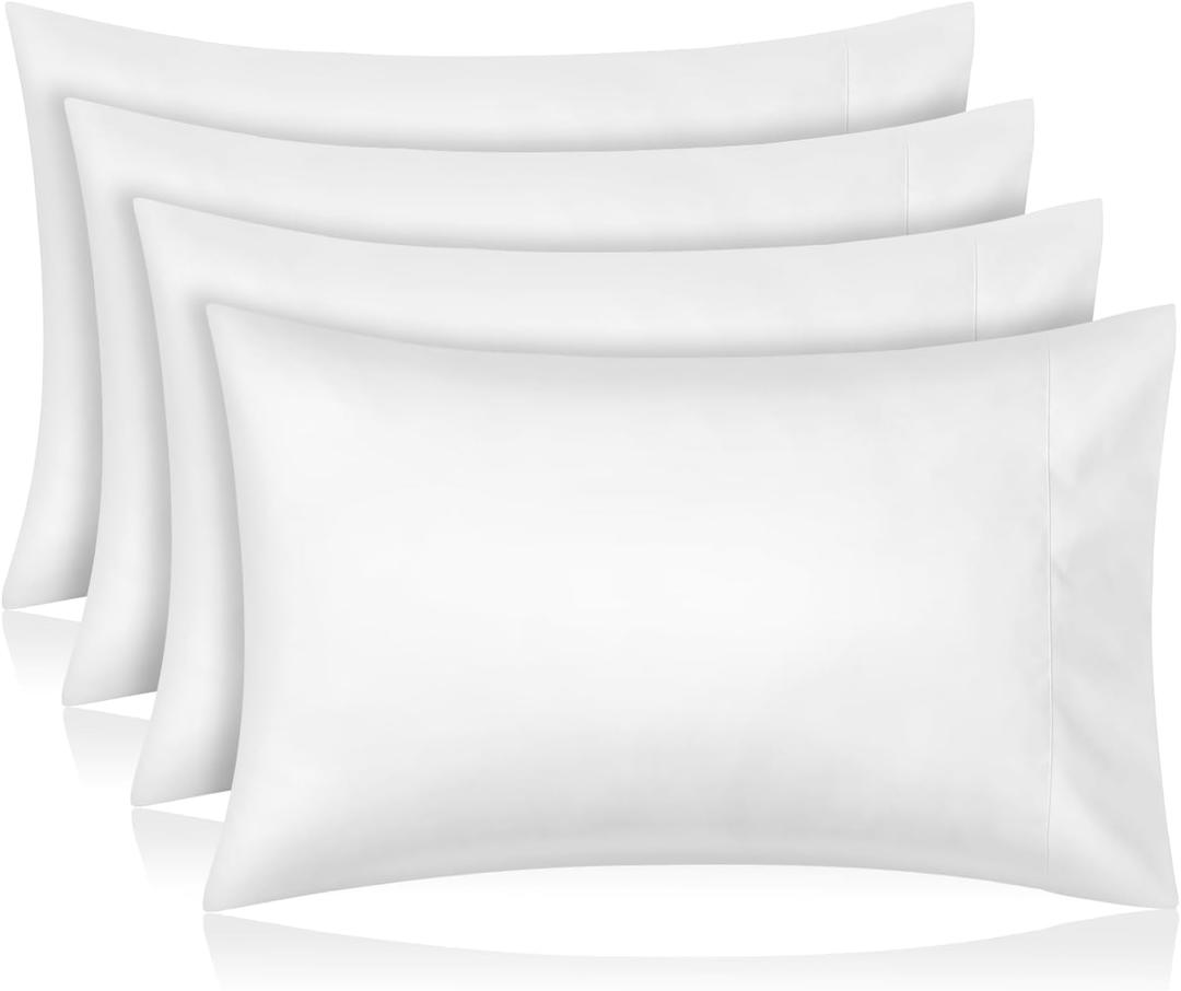 Comfyanno Queen Size Pillow Cases Set of 4, Soft & Breathable Pillowcases, Envelope Closure, Wrinkle-Free, Fade & Stain Resistant, Brushed Microfiber Fabric, Bed Pillow Covers - 20 x 30, White