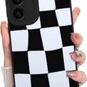 KANGHAR Compatible with Samsung Galaxy S24 Fe Case, Silicone Checkered Cute Pattern, Camera Protection Soft Slim Phone Case for Girls Women -Black and White