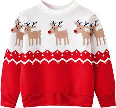 Wyeysyt Kids Ugly Christmas Sweater Boys Girls Funny Novelty Xmas Knitted Pullover Holiday Party Clothes (Red-3T)