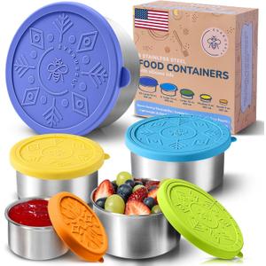 Everusely - Stainless Steel Containers with Lids - Set of 5, Summer Collection - Leakproof Stainless Steel Food Containers - Nesting Snack Holders - Metal Lunch Box - Portable & Reusable Meal Kit