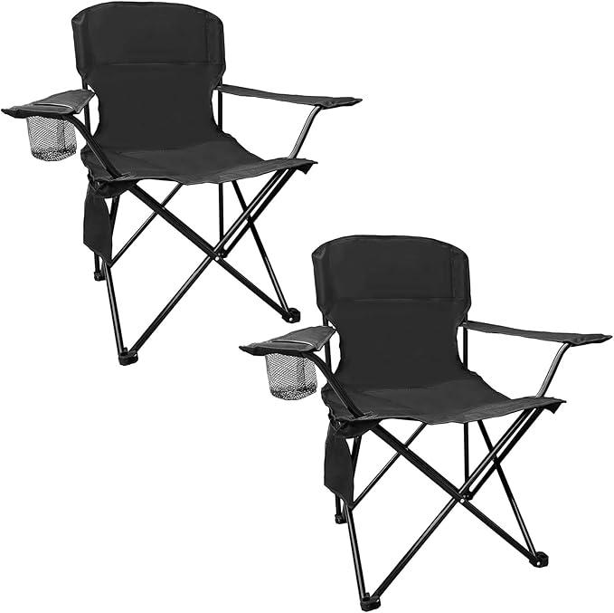 Folding Camping Chair, 225 Lb Capacity, Includes Cup Holder & Side Storage Bag, 5.5 Lbs Portable for Beach, Camping, Sport, 2PCS Black