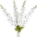 42'' Long Stem White Delphinium Artificial Flowers for Tall Vases 4PCS Fake Hollyhock Silk Flowers Realistic Larkspur Faux Flower for Home Wedding Table Decor Floral Arrangement (Pure White)