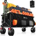 48" L Folding Beach Wagon Cart Foldable, 560lbs Weight Capacity 300L Heavy Duty Collapsible Wagons with Big All-Terrain Wheels, Utility Carts for Groceries, Shopping, Camping, Sports - Black