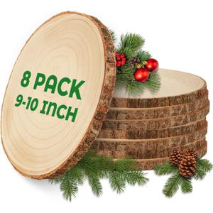 8 Pack 9-10 inch Unfinished Wood Slices for Centerpieces, Large Wood Rounds for Tables Decor, Round Wooden Slabs Wood Slice Ornaments for DIY Crafts and Wedding Decor