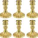 Glass Candlestick Holder,Striped Taper Candle Holders,Set of 6 Candle Stand for Table Centerpieces, Home Decor,Weddings,Festival and Parties (Gold Stripe)