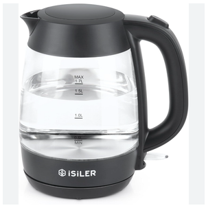 iSiLER 1500W Electric Kettle, 1.7 L Electric Tea Kettle, Cordless Glass Hot Water Boiler, Portable Teapot Heater, Quick-Fill Lid & Auto Shut-Off & Boil-Dry Protection BPA-Free Black