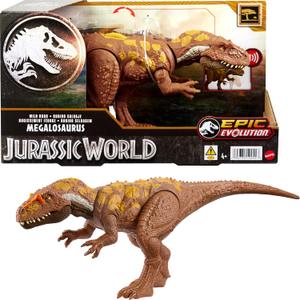 Mattel Jurassic World Wild Roar Dinosaur Toy with Sound & Attack Move, Megalosaurus Posable Action Figure Includes Digital Play, 11 inches Long