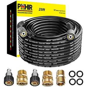 POHIR Pressue Washer Hose 25ft Quick Connect M22 Fittings, 4000 PSI Pressure Power Washer Hose Replacement, Electric Kink Free Hose with M22 Extension Adapter and 4pcs M22 14mm to 3/8
