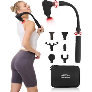 Upgraded 2-in-1 Massage Gun with Heat, Pain Relief Deep Tissue Back and Neck Massager with Extension Handle, Handheld Muscle Massage Gun for Back, Shoulder, Arm,Thigh, FSA-HSA Eligible