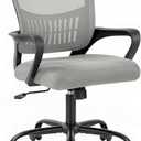 DUMOS Home Office Chair - Ergonomic Mid Back Mesh Desk Chair with Lumbar Support & Rocking Mode, Height Adjustable, Fixed Armrest, for Conference, Computer, 360 Swivel, Adults, Grey, 21.7''D x 21.7''W*38.2''H