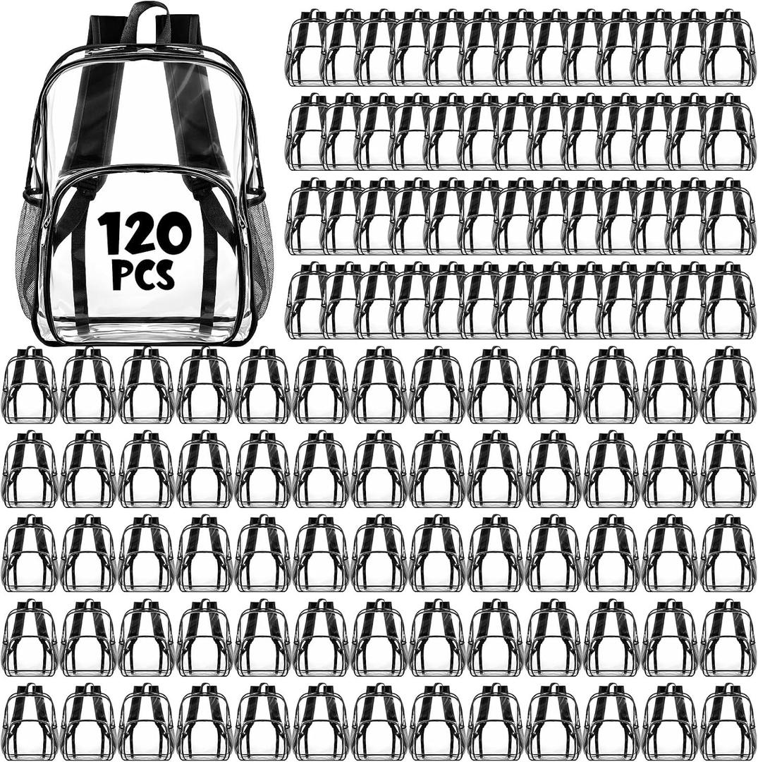 Amylove 120 Pcs Clear Backpack bulk for Stadium Events Heavy Duty PVC Transparent Bookbag for College Workplace Security (15 Inches,Black)