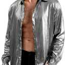 Funny World Men's Disco Shirt Metallic Sequin Long Sleeve Button Down 70s Party Nightclub Christmas Prom Costume (Large)