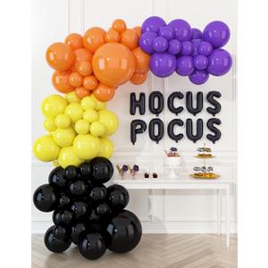 HOUSE OF PARTY Halloween Balloon Arch Kit  86 Pcs Hocus Pocus Decorations, Yellow, Purple, Orange and Black Halloween Balloons Decorations Halloween Party Decorations Happy Halloween Party Supplies