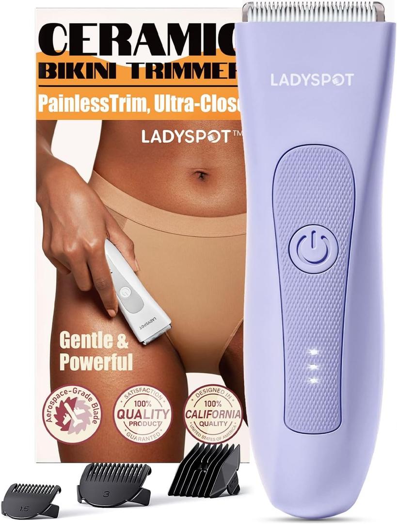 Bikini Trimmer for Women, Pubic Hair Trimmer Shaver for Women -Waterproof Hair Shaver Razors, LADYSPOT Shaving Sets,with 3 Guards,Replaceable Hypoallergenic Ceramic Blade,Wet/Dry(Purple)