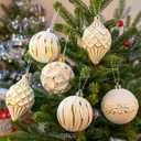 16PCS Shatterproof Christmas Ball Ornaments Set, Hand-Painted Holiday Decor with Assorted Sizes & Designs for Christmas Tree Thanksgiving Party Decoration, Gold-White