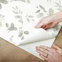 RoomMates RMK12274PL Dancing Leaves Peel and Stick Wallpaper, Green, White
