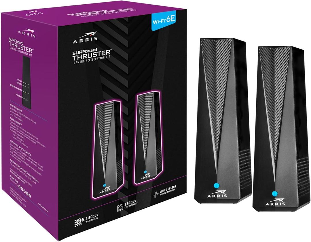 ARRIS Surfboard Thruster Wi-Fi 6E Gaming Router Acceleration Kit W6B | Dedicated 6GHz Band | 2.5 Gbps Port | Works with Any Wi-Fi Router/Mesh System | Optimized Connectivity for PC or Console