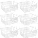 LOSYHU 6 Pack Freezer White Wire Baskets for Organizing Office Wire Storage Basket with Built-in Handles, 14" Large White Metal Baskets for Pantry Freezer Kitchen Cabinets