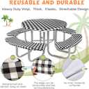 Moukeren Round Picnic Table Cover with Bench Cover Vinyl Fitted Picnic Tablecloth Round Waterproof Wipeable Table Cover with Elastic Edge for Camping Outdoor Patio, Black and White Grid,5 Piece Set