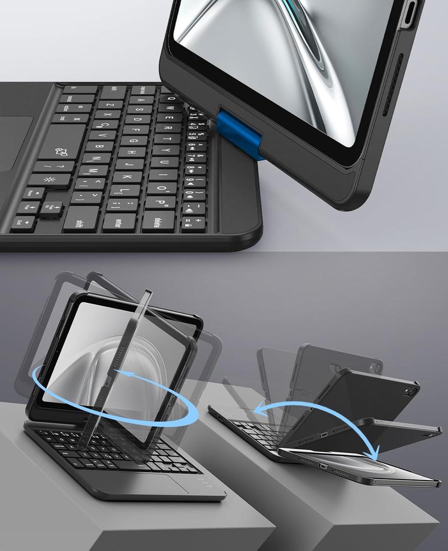 GreenLaw Keyboard Case for iPad mini 7 A17 Pro(2024) & Mini 6 (2021) 8.3", 360° Rotate Case for iPad mini 7th/6th Generation, Touchpad Keyboard with 7 Color Backlit, TypeC Rechargeable, Black