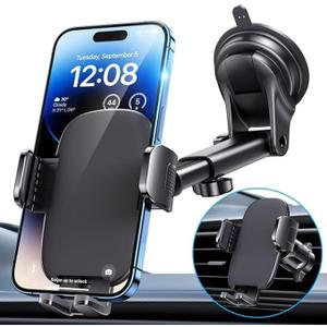 Phone Holders for Car, [Super Suction Cup] Car Phone Mount for Dashboard Windshield & Air Vent, Universal Car Accessories for iPhone 17/16/15, Samsung Galaxy, Most 4-7” Smartphones