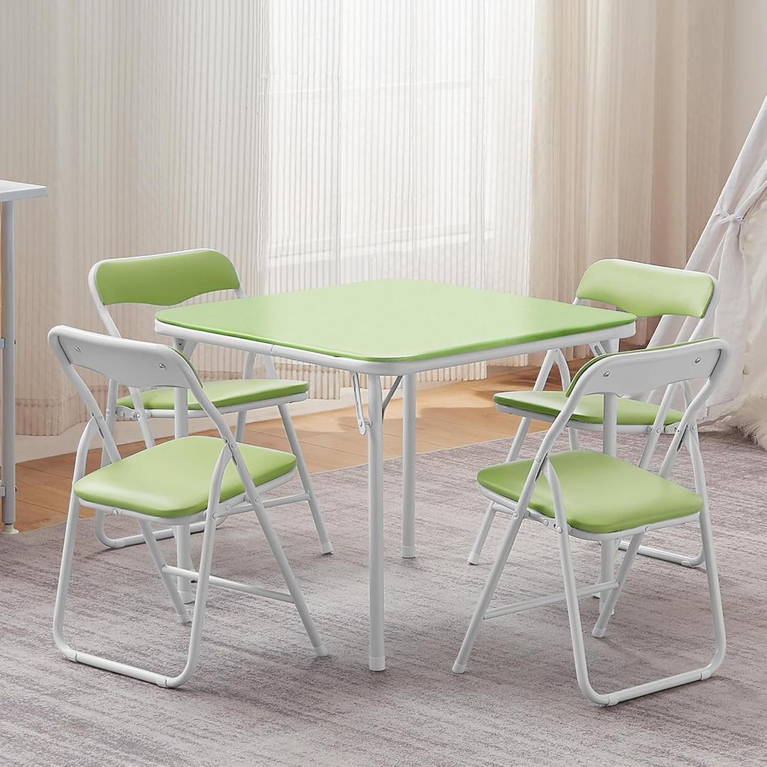 VECELO Kids Folding Activity Table and Chair Set, with Ultra Soft Padded Cushion, 5 Piece, Sage Green
