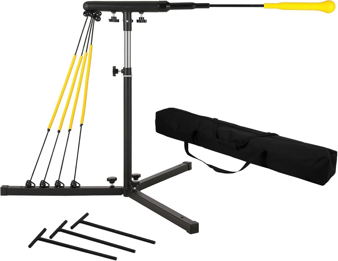 Baseball Softball Swing Trainer with 4 Power Bands, 31-43 In Adjustable Baseball Hitting Trainer with 3 Ground Nails, Carry Bag. Baseball Training Equipment Improve Power, Speed, Coordination