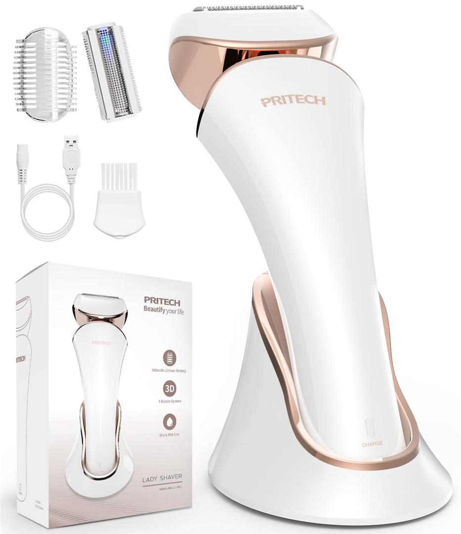 PRITECH Electric Shaver for Women - Cordless Lady Razor, USB Rechargeable, Wet & Dry Waterproof Razor for Legs, Arms, Underarms, Bikini (Gold)