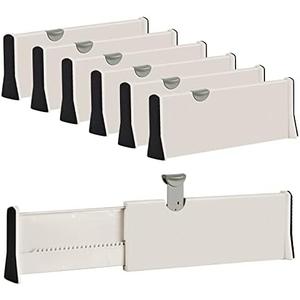 JONYJ Drawer Dividers Organizer 6 Pack, Adjustable Separators 4" High Expandable from 11-17" for Bedroom, Bathroom, Closet, Clothing, Office, Strong Secure Hold, Foam Ends, Locks in Place