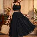 Scarlet Darkness Maxi Skirt for Women Boho Lace Flowy Long Renaissance Skirts with Pockets (S)