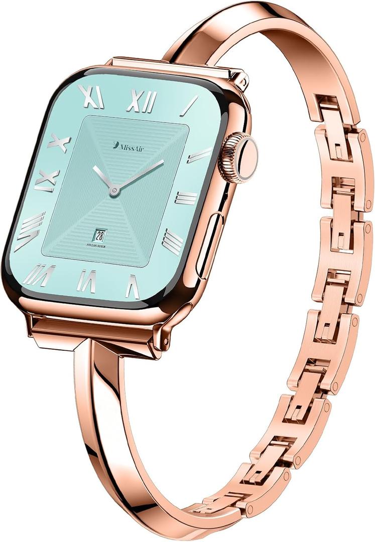 Missair Thin Band Compatible with Apple Watch 38mm 40mm 41mm 42mm 44mm 45mm 46mm 49mm for Women, Slim Bracelet Designer Dressy Stainless Steel Metal Strap for iWatch Series 11 10 9 8 7 6 5 4 SE Ultra