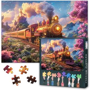 Steam Locomotive Ran Along The Railway Puzzles 1000 Pieces for Adults Fantasy Landscape Jigsaw Puzzles for Home Decor Difficult Challenge Puzzle as Gifts for Puzzle Lovers 27.5"X19.7"
