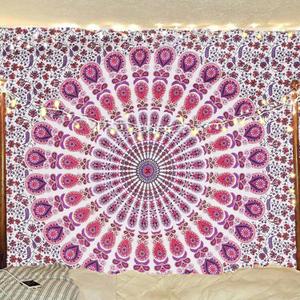 Bless International Handmade Indian hippie Bohemian Psychedelic Peacock Mandala Wall hanging College Dorm Beach Throws Table Cloth Bedding Tapestry (Pink Blue, Poster (40L" x 30W")