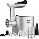 CHEFFANO Meat Grinder, Electric Meat Grinder and Sausage Maker Includes 3 Size Stainless Steel Sausage Stuffs, 2 Cutting Blades, 3 Grinder Plates, Plastic Sausage Tubes & Kubbe Kit for Home Use Silver