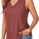 Rooscier Women's Tank Tops Summer Sleeveless V Neck T Shirts Casual Loose Fit Basic Tee (XS)