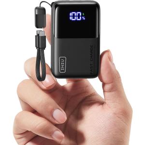 INIU Portable Charger, Ultra Mini 10000mAh 45W Fast Charging Power Bank, USB C Battery Pack with Cable, Flight-Safe Travel Powerbank for iPhone 17 16 15 Pro Max, Samsung S26, Xiaomi 17 Pro, iPad etc