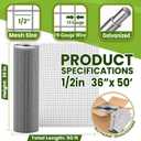 1/2 inch 36inx 50ft Hardware Cloth Chicken Wire Fencing 19G, Hot Dipped Galvanized After Welding, Wire Mesh Roll, Garden Fence, Poultry and Rabbit Barrier, Outdoor Metal Fencing