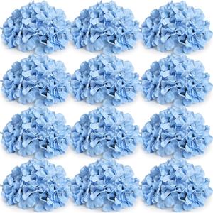 Hydrangea Flower Balls for Centerpieces - 12 PCS Artificial Floral Arrangement with Base, 8 Inch Diameter Fake Silk Kissing Ball for Wedding Table Home Party Decor - Light Blue