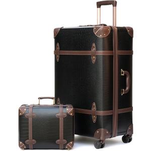 NZBZ Vintage Luggage Sets of 2, Vintage Suitcase Set for Women and Men, Cute Retro Luggage Sets Vintage Handmade Zipper Retro Trunk Luggage (Black Crocodile-embossed, 14inch & 20inch) NZBZ Vintage Luggage Sets of 2, Vintage Suitcase Set for Women and Men, Cute Retro Luggage Sets Vintage Handmade Zipper Retro Trunk Luggage (Black Crocodile-embossed, 14inch & 20inch)