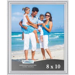 Icona Bay - 8x10 Silver Picture Frame - Beautifully Detailed Molding - Contemporary Picture Frame - Wall Mount or Table Top - Inspirations Collection