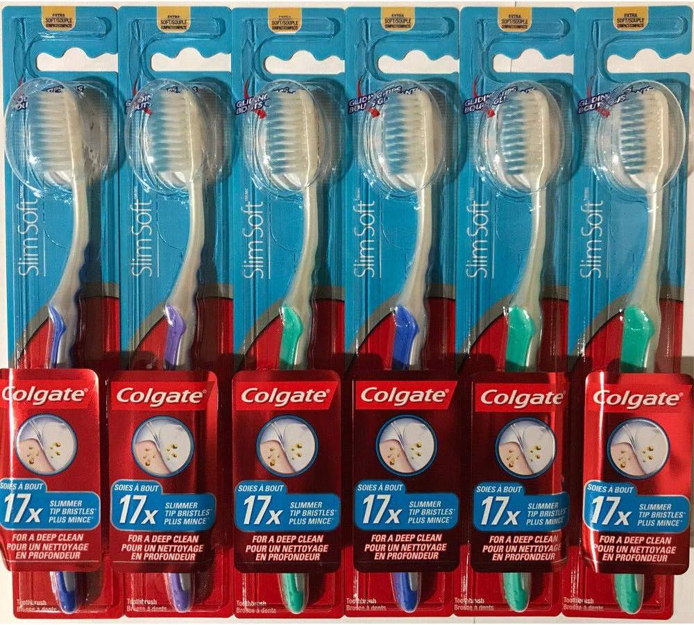 Colgate Slim Soft Gliding Tips Toothbrush, Extra Soft, Compact Head - Pack of 6 Colgate Slim Soft Gliding Tips Toothbrush, Extra Soft, Compact Head - Pack of 6