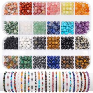 600pcs Natural Round Stone Beads, 4mm Loose Beads for Jewelry Making - Smooth Stone Spacers for Friendship Bracelets, DIY Craft Box