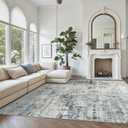 Soalmost Abstract Rug 8x10 Large Living Room Rugs Neutral Modern Washable Area Rugs for Bedroom Dining Room Non-Slip Stain Resistant Foldable Thin Rug Gray Blue