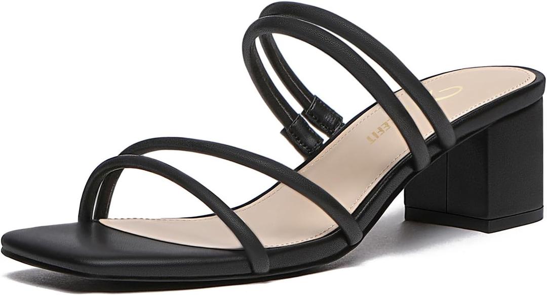 Athlefit Women's Strappy Block Chunky Heels Fashion Square Open Toe Slip On Heeled Sandals 7.5