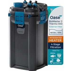 OASE BioMaster 2 Thermo 600 Canister Filter for Aquariums External Aquarium Filter with Built-in Heater EasyClean Pre-Filter, Quiet Operation Freshwater & Saltwater, Up to 160 Gallons