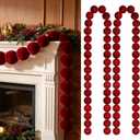 2 Pcs 9 ft Christmas Velvet Ball Garland 3.15 Inch Burgundy Ornaments Garland Xmas Hanging Balls Decorations for Tree Home Indoor Outdoor Mantel Holiday Party Accessories (2, 9 Ft, 3.15 Inch)
