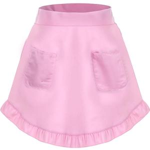 Vintage Ruffle French Maid Kitchen Costume, Women's Waist Apron with 2 Pockets, Kitchen Cooking Waitress Maid Apron, Cute Vintage Pinafore for Restaurant Kitchens Coffee Shop